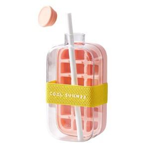 2-in-1 제빙기 얼음 트레이 물병 프레스 뚜껑이 있는 휴대용 주전자 만들기 밀짚 실리콘