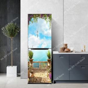 바다 전망 풍경 냉장고 스티커, 일몰 풀 문짝 커버, 방수 PVC 옷장 캐비닛 주방 벽화 벽지