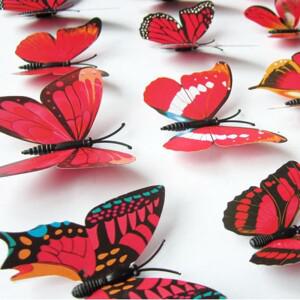 12 Pcs 빨간색/흰색 나비 벽 스티커 홈 장식 3D 자석 Fridage 데칼 침실 옷장 웨딩