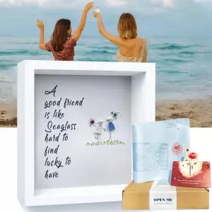 씨글라스 아트 우정 키트 - 좋은 친구는 운 좋게도 월 데코 수제 프레임 크리스마스 추수감사절 절친을