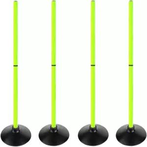 ASENVER 형광 녹색 축구 민첩성 폴 세트 분리형 스포츠 트레이닝 스피드 슬라롬 폴과 고무 베이스 장비