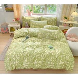 KAREVER 그린 보태니컬 플로럴 리프 블로썸 보헤미안 이불 세트 러스틱 여성용