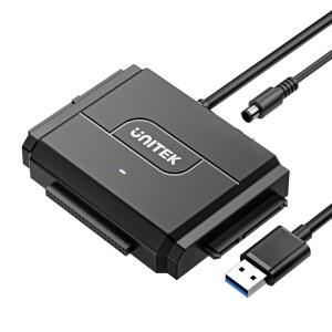 Unek SATA /IDE to USB 3.0 어댑터, 범용 2.5인치 /3.5인치 IDE용 IDE 하드 드라이브 어댑터 및 12V 2A 전원 어댑터를 갖춘 외장 HDD /SSD, 10TB 지원