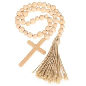 NOLITOY 십자가 비즈 데코용 팜하우스 축복받은 스트링 나무 계층형 트레이