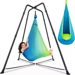 감각적인 스윙 포드 의자가 있는 스탠드 프레임 X자형 세트 금속 해먹 의자 실내외 330LBS (Auqa)