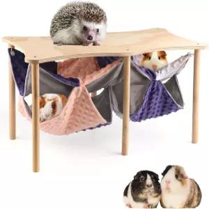 호숙코 기니피그 해먹 이중 페럿 쥐 스탠드 2PCS 걸이형 부드러운 작은 동물 장난감 침대 내구성 있는 나무