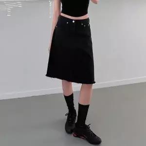 [다잇템] 여자 논스판 하프 데님스커트 진 중간 에이라인 컷오프 스커트_24717772_588872