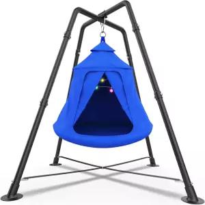 텐트 스윙이 포함된 스윙 세트 감각적 X자형 프레임 스탠드가 해먹 의자 330파운드 용량 레인보우 라이트