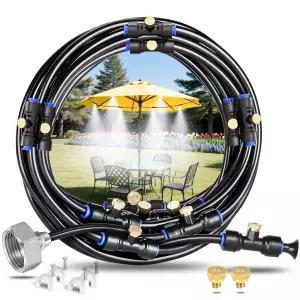 파티오 뒷마당 정원 온실 급수 냉각을 위한 미스트 냉각 시스템 52FT (16M) 라인 + 황동 노즐 18개 어댑터