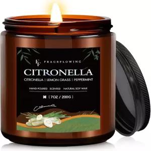 시트로넬라 캔들 실내 야외 레몬그라스 향 내추럴 소이 왁스 병 50시간 연소 시간 7온스