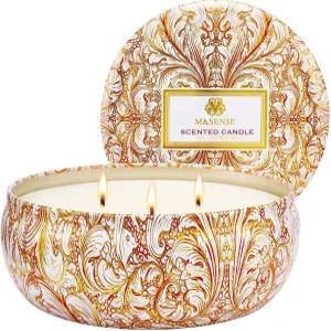 M SENSE 바질 플라워 향초 12온스 대형 3윅 소이 틴 캔들 40시간 이상 연소 시간 100 천연 왁스 릴랙싱