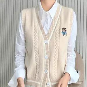 [의류] 여성니트조끼 모자곰 라인 오픈 베스트 사무실 아웃도어 캐쥬얼 정장