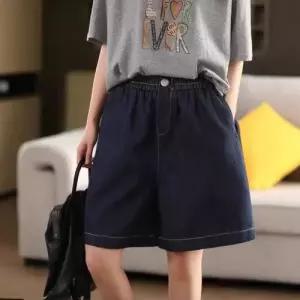 청 캐주얼 순정 단추 커플 반바지 MN 슬림핏 밴딩 허리 잠옷세트 일자 OOTD1