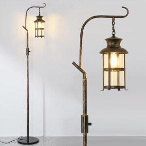Asymhd 빈티지 조광식 바닥 램프, 클래식 랜턴 스탠딩 거실 침실, 바, 지하실(브론즈)을 위한 청동 마감의 소박한 농가용 램프