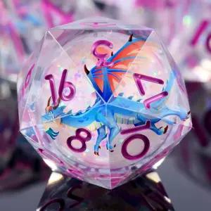 핑크 숫자가 있는 DNDND 블루 드래곤 주사위 리퀴드 코어 7피스 샤프 엣지 D 세트 테마 수집 금속 케이스