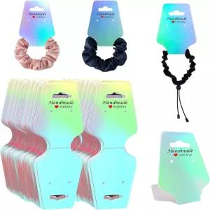 210 PCS 팔찌 홀로그램 디스플레이 카드 튼튼한 목걸이 홀더 키체인 이어링 헤어 밴드 및 스크런치 걸이