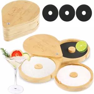 마가리타 소금 리머 세트 칵테일용 대나무 3단 바 유리 나무 설탕 및 리밍 액세서리 파티 홈 레스토랑 음료