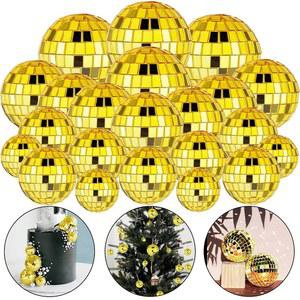 70년대 디스코 테마 파티 크리스마스 트리 장식을 위한 27개의 PCS 골드 볼 케이크 장식 반사 미러볼