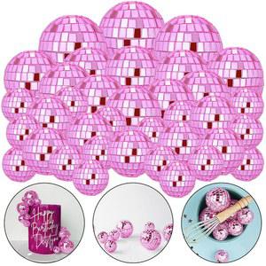 70년대 디스코 테마 파티를 위한 48개의 PCS 핑크 볼 케이크 장식품 반사 미러볼