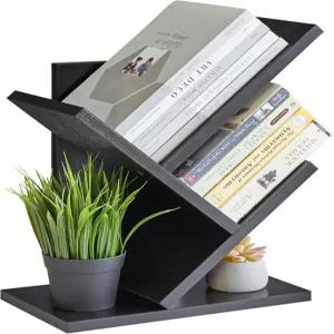 YMYNY 2단 트리 책장 작은 모던 우드 북 수납 선반 정리함 책/영화/CD용 독립형 침실용 진열대 홈 오피스