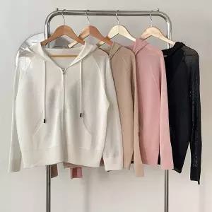 |CSJ6DED|여성 시스루 후드 집업 니트 아우터 포켓 봄 자켓