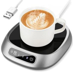 커피 머그 워머, 3템프 터치 컨트롤이 가능한 책상용 USB 컵 차 우유용 10W 고속 히팅 패드, 8시간 자동 꺼짐, 머그잔 및 우유 상자에 맞습니다(회색)