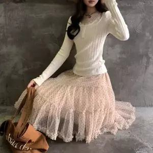 CCK19E7여성용 봄 여름 시스루 도트 프릴 미니스커트