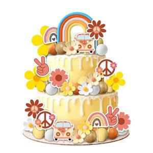 그루비 케이크 토퍼 보호 무지개 히피 장식
