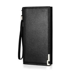 남성용 아디스타일리노 지갑, 멀티 슬롯과 지퍼 포켓이 있는 롱 PU 가죽 비즈니스 지갑 미니멀리스트 신용카드 홀더(블랙, 원 사이즈)