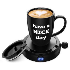 커피 머그 워머 & 세트, 책상 홈 오피스용 60W 컵 워머, 4가지 온도 설정, 자동 온/오프 중력 유도, 14온스 머그, 크리스마스/생일에 훌륭한 선물, 2025년 업그레이드