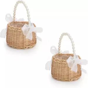 위커 라탄 플라워 걸 바구니 피크닉 선물 과일 보관 결혼식 정원 및 홈 데코용 핸드웨빙 부활절 2종 세트