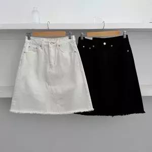 |KSK19EB|여성 A라인 컷팅 5부 청치마 미디 스커트 논스판