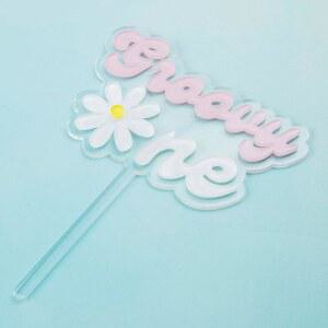 그루비 원 데이지 케이크 탑퍼 아크릴 스테레오 장식 레트로 돌잔치 스매시 투명