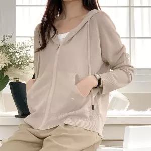 |CSJ6DED|여성 시스루 후드 집업 니트 아우터 포켓 봄 자켓