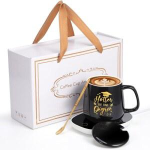 베이더케 크리스마스 커피 머그컵 선물 세라믹 워머, 자동 차단으로 한 단계 더 뜨거워진 전기차 음료 워머 플레이트 교실 홈 대학원 파티 여성 남성 선호도