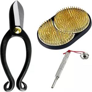 와자쿠라 일본산 초보자를 위한 이케바나 도구 키트 이케노보 가위 태양과 달 켄잔 홀더 클리너 꽃꽂이