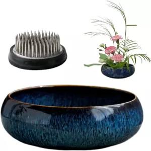 플라링엑스트라1 워터 로터스 볼 화분 키트 - 일본식 콩포트 이케바나 꽃병 세트(1.8인치 꽃개구리 포함)