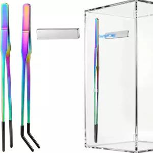 자석 보관이 가능한 하라나 스테인리스 스틸 급지 집게 파충류 수족관 테라리움용 정밀 롱 핀셋 안전한