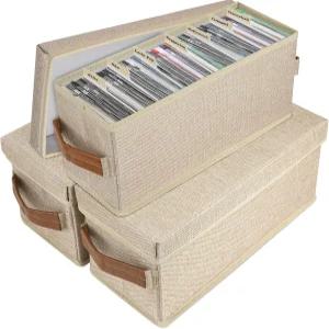 15개의 칸막이와 스티커가 있는 Lukeline 3팩 CD 보관함 손잡이와 뚜껑이 스태커블 정리함 효율적인 미디어