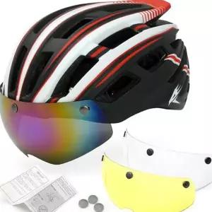 자전거 안전모 경량 후미등 로드 자전거 헬멧 사이클 레인보우 자외선 스폰지 렌즈 교체 내부 차단 자석