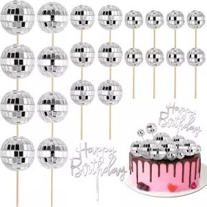 소엘로무 23개 디스코 볼 케이크 토퍼 생일 축하 컵케이크 1970년대 테마 장식을 파티에 추천합니다