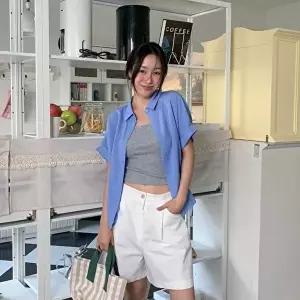 [신상오픈런]|CHH42D5|여성 레이온 롤업 반팔 가오리핏 셔츠