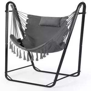 U자형 스탠드가 있는 해먹 의자 측면 포켓이 면 스윙 걸이식 좌석이 튼튼한 금속 프레임 실내 및 실외