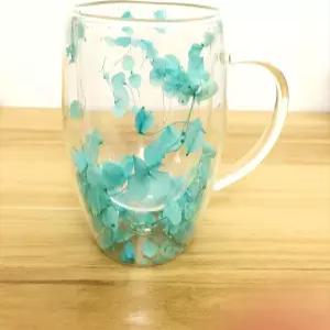 코우티카 이중벽 유리잔 꽃잔 커피잔 손잡이 장식이 있는 10온스 클리어 카푸치노잔 뜨거운 차가운 차 우유