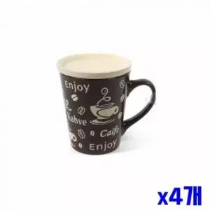 머그컵 4개 세트 도자기 커피잔 물컵 브라운