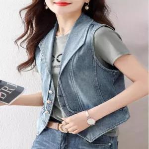 여성 청조끼 크롭 여름 민소매 조끼 캐주얼 키작녀 데님