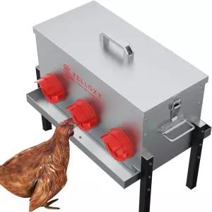 노 웨이스트 자동 닭 모이통 높이 조절 가능한 30파운드 아연 도금 금속 가금류 뚜껑 잠김 먹이통 병아리