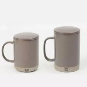 머그컵 4P 세트 도자기 커피잔 뚜껑 브라운