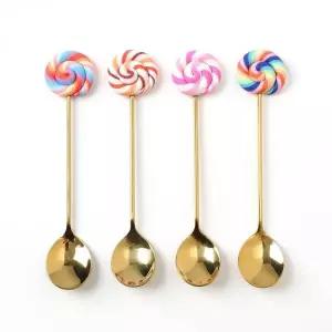 디저트스푼 4P 세트 골드 롤리팝 티스푼 커트러리