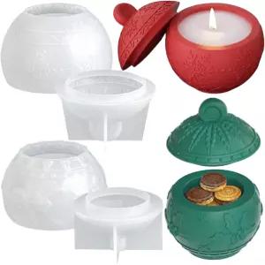 뚜껑이 있는 2개의 PCS 크리스마스 박스 실리콘 몰드 눈송이 캔들 홀더 볼 베리 원형 보관 용기 캔디 홈